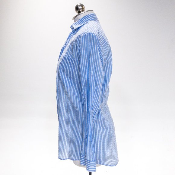 ATM XS / S Summer Seersucker Stripe Button Down Shirt Longsleeve Top July 4th - Picture 7 of 11
